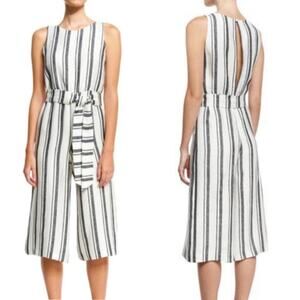 Alice + Olivia Franny Linen Gaucho Striped Jumpsuit 0 XS Belted European Summer